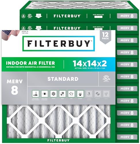 Filterbuy 14x14x2 Air Filter MERV 8 Dust & Allergy Defense (12-Pack) by Filterbuy