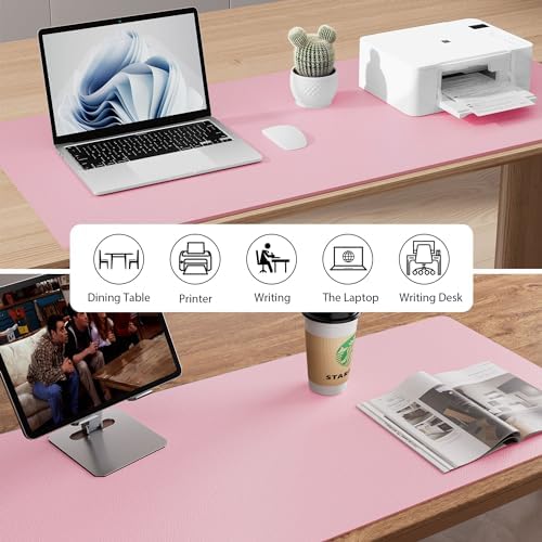 Aothia Faux Leather Desk Mat - Non-Slip PU Leather Desk Blotter, Waterproof Writing Surface, Large Desk Pad for Office & Home (Fairy Pink, 55" x 17") - Image 6