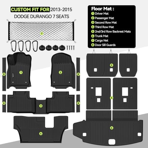 All Weather TPE Floor Mat Set for 2013-2015 Dodge Durango 7 Seats - Image 2