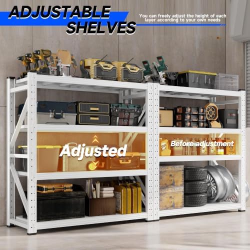 59" W Garage Storage Shelves,3000LBS Garage Shelving Heavy Duty Adjustable Shelving Unit,4 Tier Metal Utitly Shelves Industrial Shelving for Warehouses,Basement,White - Image 5