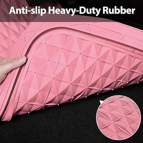 CAR PASS Heavy Duty Rubber Pink Car Floor Mats & Cargo Liners, Deep Dish All-Weather Trunk Mats Durable Anti-Slip 3D Rhombus Waterproof Trim to Fit Liner Universal Fit Auto,Sedan,SUV,Truck, Pink - Image 6