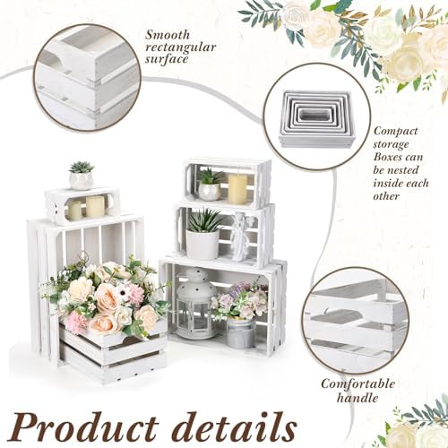 CroBlissful 6 Pcs Decorative Wood Crate Storage Display, Vintage White - Image 5