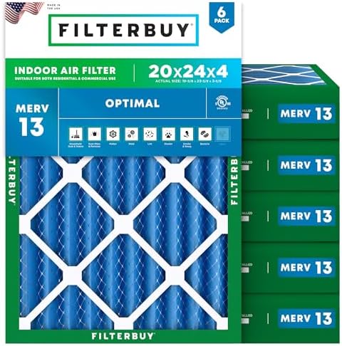 Filterbuy 20x24x4 Air Filter MERV 13 Smoke & Allergy Defense (6-Pack) by Filterbuy
