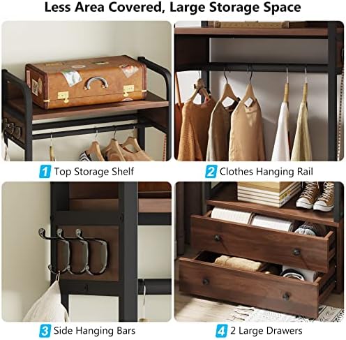 Tribesigns Freestanding Closet Organizer Small Clothes Rack Coat Rack with Drawers and Shelves, Heavy Duty Small Garment Rack Industrial Hall Tree for Hallway, Entryway, Bedroom - Image 7