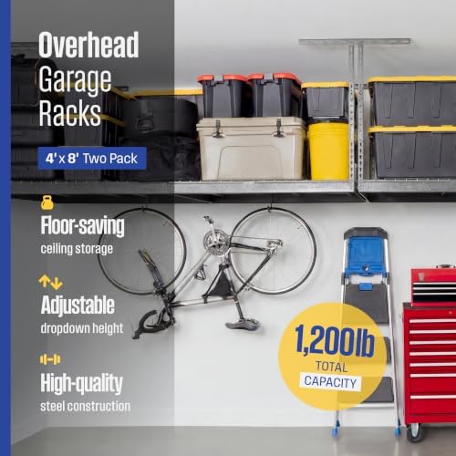 SafeRacks Gray 4x8 Overhead Garage Storage Rack 600 lb 24”-45" (2-Pack) - Image 2