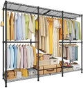 ULIFHOME E14 Pro Heavy Duty Clothes Rack，Freestanding Clothing Racks for Hanging Clothes，Adjustable Closet Organizers and Storage，Metal Garment Rack with Shelves 69"W x16"D x77"H，Max Load 960LBS，Black by UlifHome