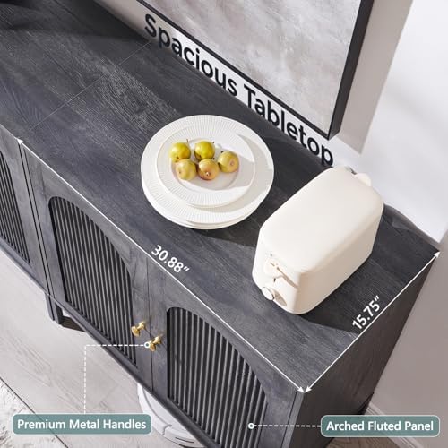 IFGET 92.63" W Modern Arch Sideboard Buffet Cabinet with Storage, Dark Grey - Image 5