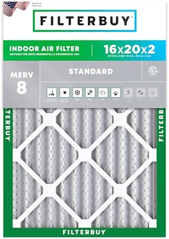 Filterbuy 16x20x2 Air Filter MERV 8 Dust & Allergy Defense (1-Pack) by Filterbuy