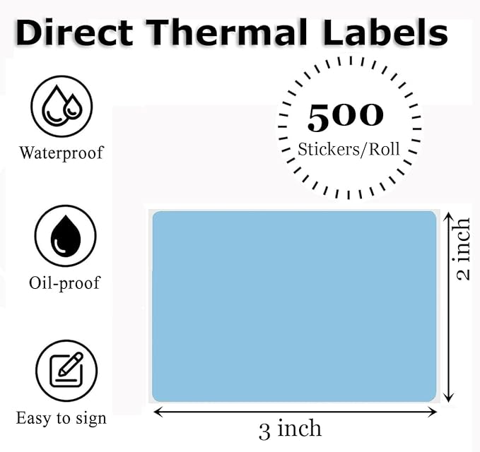 3" x 2" Thermal Labels Stickers Blue, Thermal Printer Thermal Shipping Stickers - Image 2