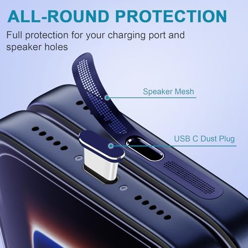 USB C Dust Plug,USB C Port Cover Type C Charging Port Plug Cover Speaker Dust Cover,Accessories for iPhone 17 and 17 Pro (Dark Blue, for iPhone 17/17 Pro) - Image 2