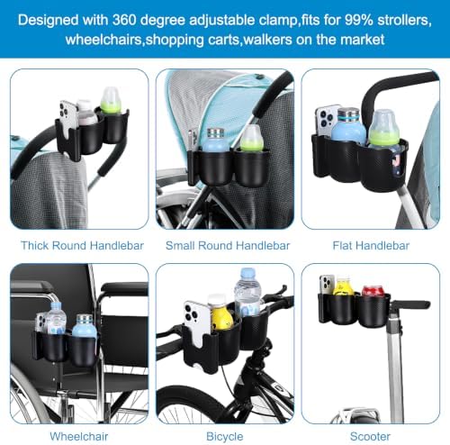 Accmor Stroller Cup Holder with Phone Holder, Bike Cup Holder, Walker Scooter Wheelchair Cup Holder Attachment, Universal Cup Holder for Uppababy Graco Strollers - Image 6