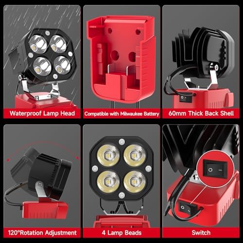 Azocek LED Work Light Compatible with Milwaukee 18V Battery 6000LM Lighting - Image 4