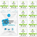 Personal Protection Kits – Mini 3 Item 10 PACK | Convenience on the Go | Individually wrapped pack for travelling | PPE Kit | Plastic Gloves, Hand Cleansing Wipes, Disposable Face Mask (Green) by KitUSafe