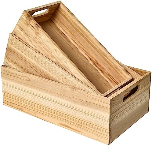 Set of 3 Wooden Boxes for Storage Small Crates for Display and Organizing, Farmhouse Style Storage Boxes for Crafts, Decor, Home Pantry and Living Room by MACVAD