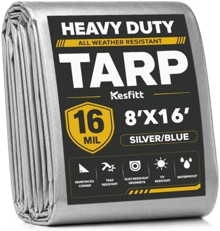 Kesfitt 16 Mil Heavy Duty Waterproof Tarp, 8x16 FT, Silver & Blue by Kesfitt