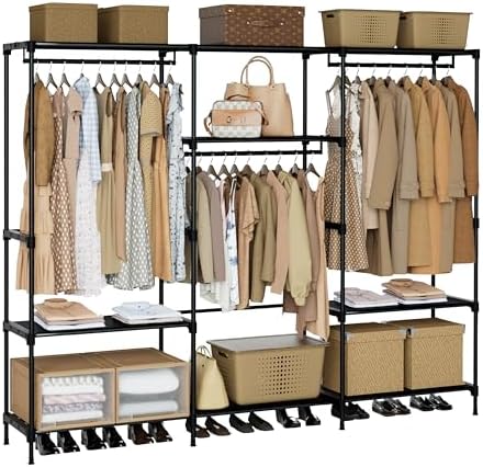 CASAMAYA Clothes Rack, Portable Closet, 81.1 Inch Large Capacity Wardrobe Closet, Clothes Storage Organizer with Shelves and 3 Hanging Rods, Easy to Assembly, Black PCT033B01 by Unknown