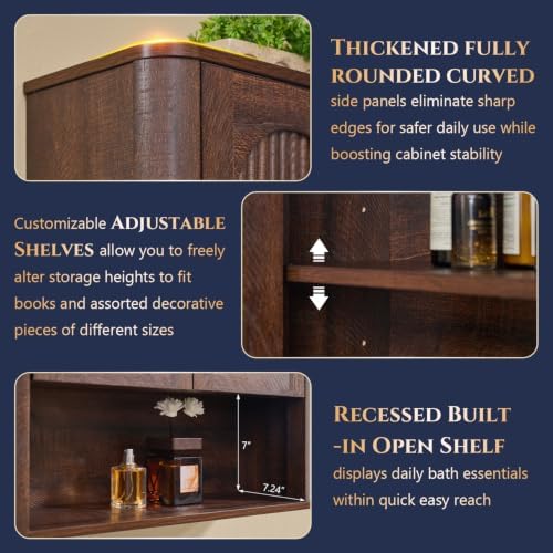 Bathroom Fluted Arched Wall Cabinet, 23.6''W Wood Medicine Cabinet,Brown - Image 4
