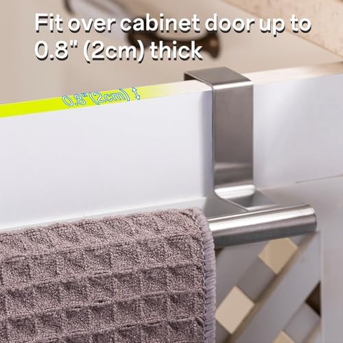 Over Cabinet Towel Bar, Cabinet Door Towel Holder, Over The Door Towel Rack, Kitchen Over Door Towel Holder, Stainless Steel Dish Towel Holder for Cabinet Door, Brushed, 2 Pack - Image 2