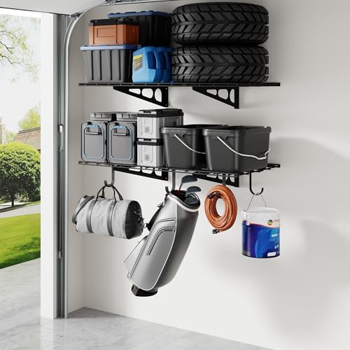 FLEXIMOUNTS 2-Pack 2x4ft Garage Shelving with Hooks, 600lbs Load, Black by FLEXIMOUNTS