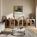 BELLEZE 2 Tier Bookshelf with Arched Glass Door, Set of 4 Modern Display Bookcase Shelf with Storage and Adjustable Shelves, 126" Wood Bookshelves for Living Room Office Entryway (Camel) by BELLEZE