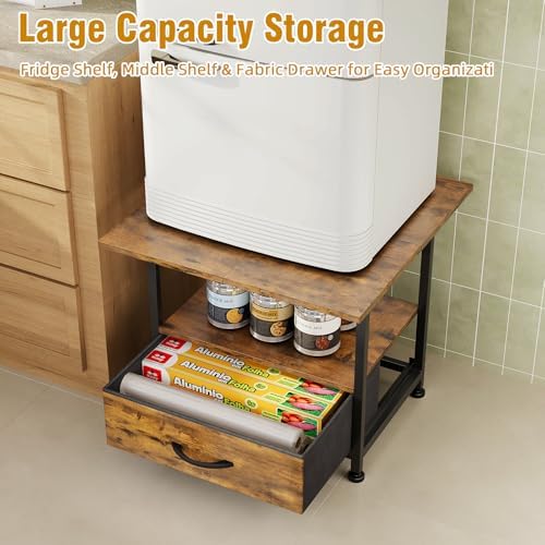 Mini Fridge Stand with Fabric Drawer, Mobile 2-Tier Refrigerator Cart - Image 4