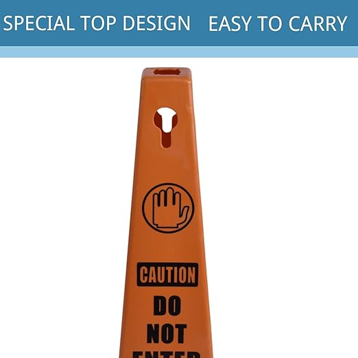 BESEA 4Pack Red Cones Caution DO NOT Enter Sign 4-Sided Heavy Duty Traffic Cones - Image 6
