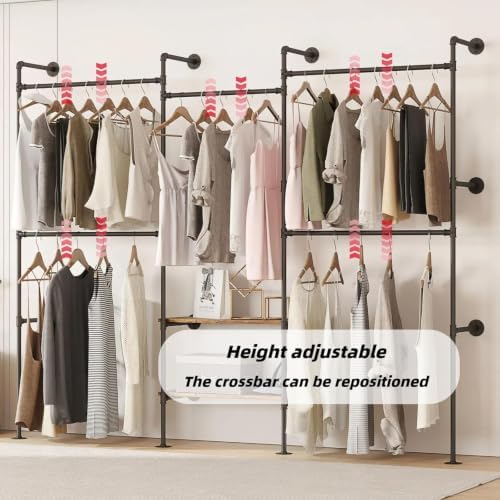 Industrial Pipe Clothing Rack with Shelves,Black - Image 4