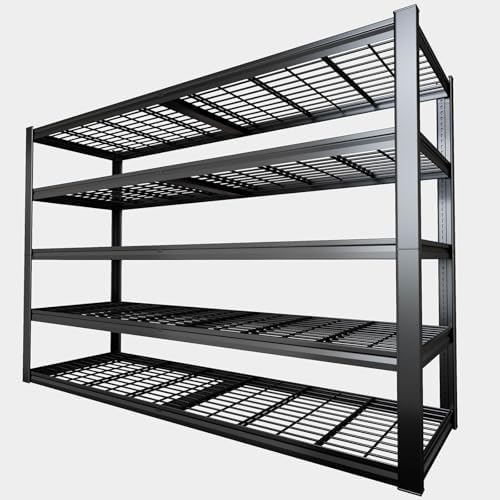 67" W Garage Shelving Heavy Duty, 18" D Garage Shelves, 78" H Adjustable Storage Shelving Unit, 5 Tier Commercial Metal Shelves for Warehouse, Basement, Shop, 67" W x 18" D x 78" H by PMKES