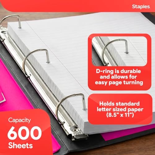 Staples Heavy-Duty 3-Inch D-Ring Binder, Pink, Holds 600 Sheets - Image 4