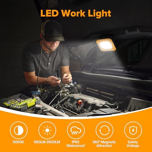 LUTEC 2 Pack 3500LM LED Work Light, Rechargeable Magnetic Work Lights with Stand, Portable 5000K Flood Light for Car Repair, Fishing, Camping, Emergency, Hiking, 3 Modes - Image 5