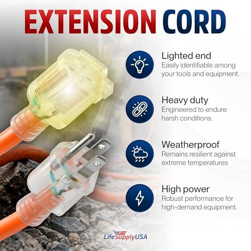 75ft Outdoor/Indoor Extension Cord 12/3 Gauge Extra Heavy Duty 3 Prong SJTW, Waterproof, Flexible Cold-Resistant Long Power Cord,15A 125V 1875W, Orange by LifeSupplyUSA - Image 2