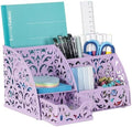 EasyPAG Pen Holder Desk Organizer with Drawer Pencil Cup for Desk 6 Compartments Metal Office Caddy Storage with Sticky Notes Holder for School Home Office, Purple by EasyPAG