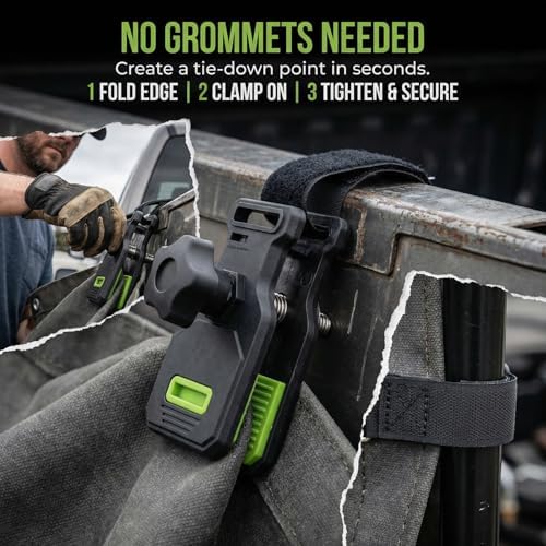 RV Awning Clamps 2 Pack, Grommetless Tarp Tie Down Clips, Thumb Screw Tarp Clamp with Hook and Loop Strap, Anti Slip Pads for Camper Awning, Canopy, Pool Cover - Image 3