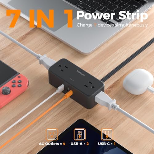 TESSAN Extension Cord 5 FT, Power Strip with 900J Surge Protection, Black (Pack of 2) - Image 2