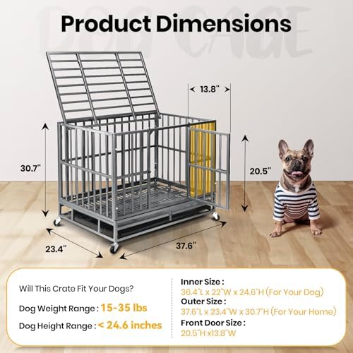 Oranland 38 Inch Heavy Duty Dog Crate for High Anxiety Large Dogs,Silver - Image 3