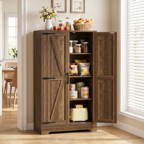 Unikito Kitchen Pantry Cabinet with Adjustable Shelves, Weathered Brown - Image 3