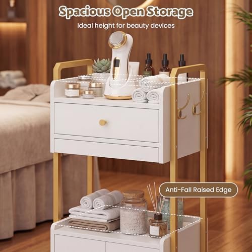 Salon Trolley Cart with Storage Cabinet for Beauty Spa & Salon Use, White - Image 5