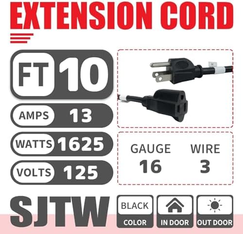 EP 10 FT Outdoor Extension Cord, 16/3 SJTW Heavy Duty Black 2PK, ETL Listed - Image 2