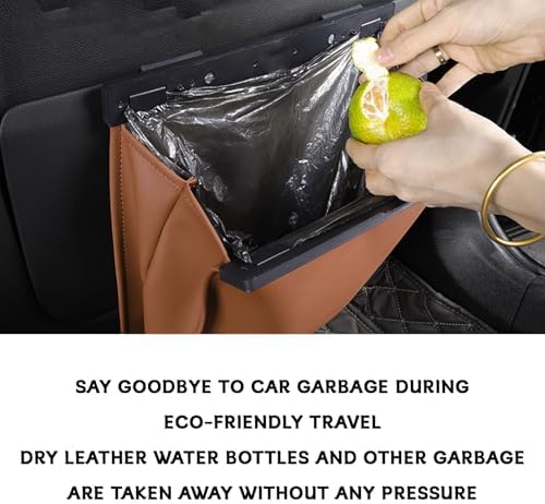 Leather Car Trash Can with Magnetic Closure, Leak-Proof Waterproof Hanging Car Trash Bin with Disposable Bags, Odor-Lock Garbage Can Organizer for Backseat, Console, Door, SUVs, Trucks (Orange) - Image 4