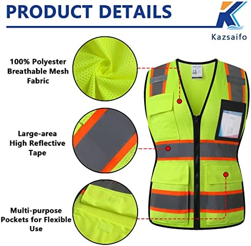 Hi Vis Reflective Safety Work Vest for Women,KZW,Yellow,XL - Image 2
