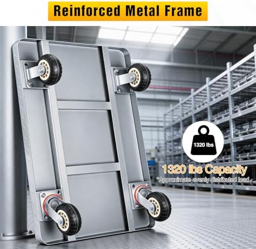 Stainless Steel Platform Cart 1320 lbs Heavy Duty Flatbed Push Dolly with 5 Inch Rubber Wheels 36 x 24 Inch Platform Truck for Warehouse Industrial Use Black - Image 3