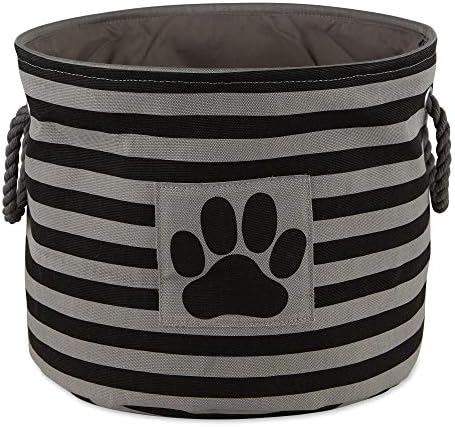 Bone Dry Pet Storage Collection Striped Paw Patch Bin, Black, Small Round by BoneDry