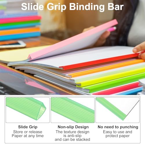 PATIKIL 30Pcs Binding Bars, 13x15mm Binding Bars Slide Grip 120 Sheets Capacity A4 Size Report Binder Presentation Binder for Study Office Report Cover Resume, Transparent Green - Image 4