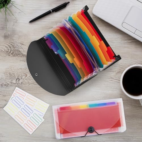 13 Pocket A6 Receipt Organizer, 2 Pack Small Accordion File Organizer, Coupon Organizer with Labels - Clear and Black - Image 5