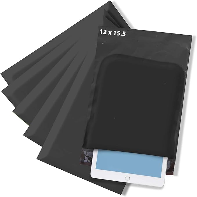The Boxery 12x15.5" Black Self-Seal Poly Mailer Bags – 100 Pack | Waterproof by TheBoxery