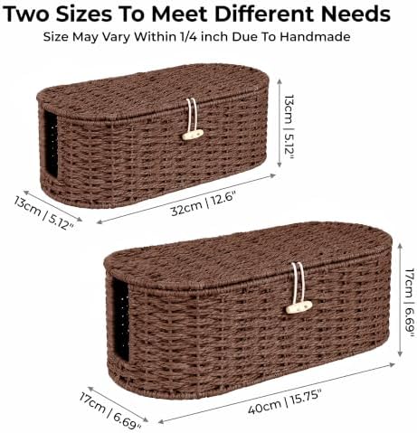 Set of 2 Cable Management Box, Handwoven Cord Hider Box with 3 Open Slots - Image 2