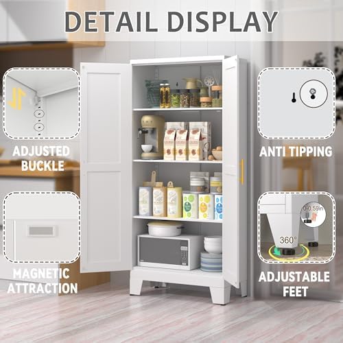 GAIOUS 61.02" Metal Pantry Cabinet, White Kitchen Pantry Storage Cabinets - Image 3