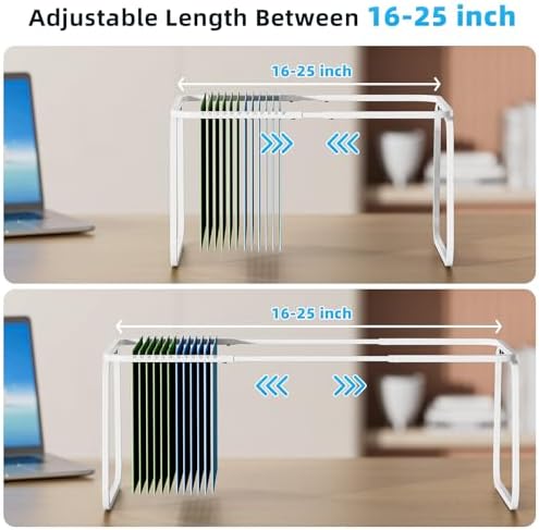 Marbrasse Hanging File Folder Frame, Adjustable Letter Size File Holder 16-25 Inches, Metal File Cabinet Rails for Office, Home, School, White - Image 2