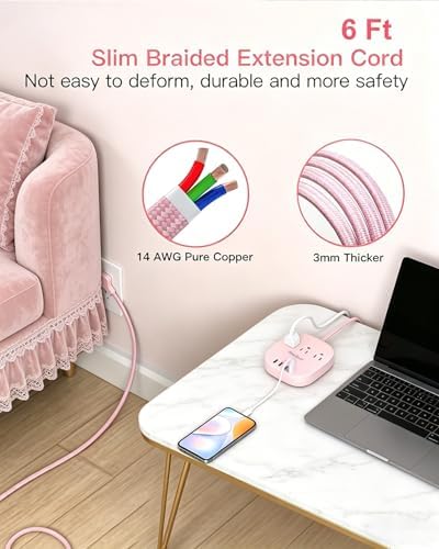 Cruise Ship Travel Essentials, 22.5W/4.5A Flat Plug Power Strip, Pink - Image 6