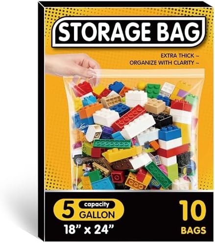 10 Pack 5 Gallon Extra Large Clear Plastic Bags with Zipper by VacPackStorageMovingExp